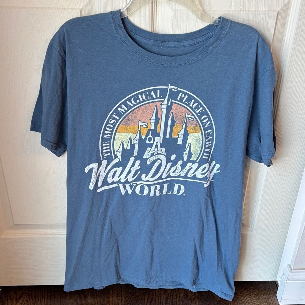 Disney Parks Walt Disney World Blue Graphic T-Shirt castle unisex mens women’s L